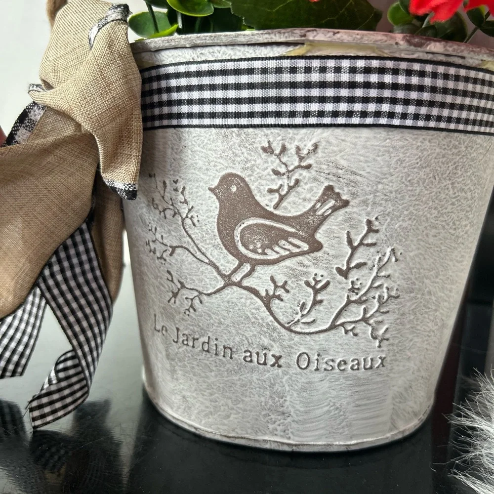 Charming Red Floral arrangement boho bow Bucket by new